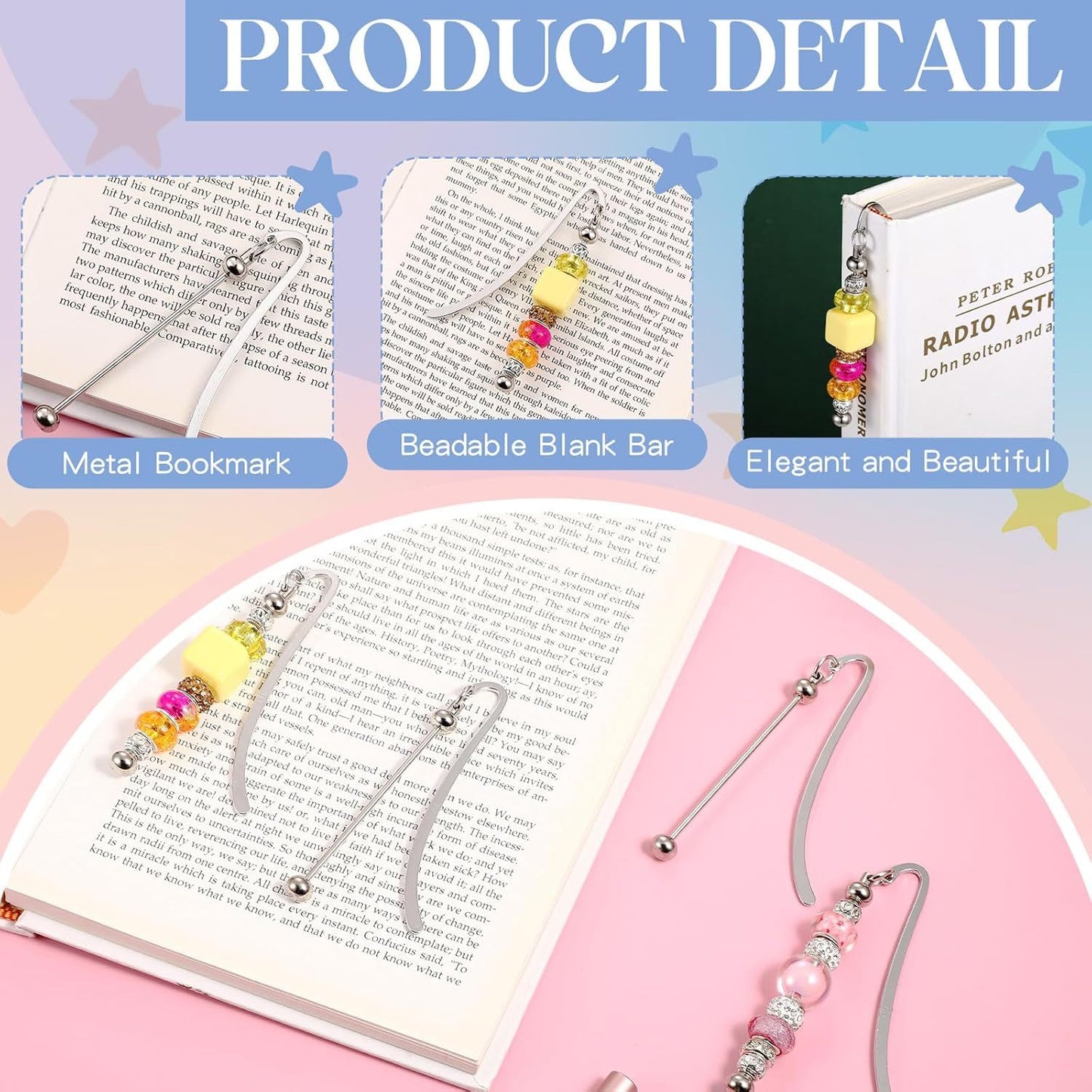 20pcs Beadable Bookmarks DIY Metal Blank Bar Bookmark Silvery for Beads Modern Beaded Bookmark Craft Jewelry Pendant Charm Gift for Book Lovers Office Supplies