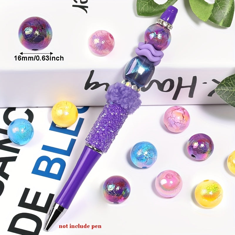 50pcs Vibrant Acrylic Cracked Beads, 16mm - Ideal for DIY Jewelry, Colorful Phone Chains & Pen Accessories, Round Loose Beads with Iridescent Finish, Beads for Jewelry Making