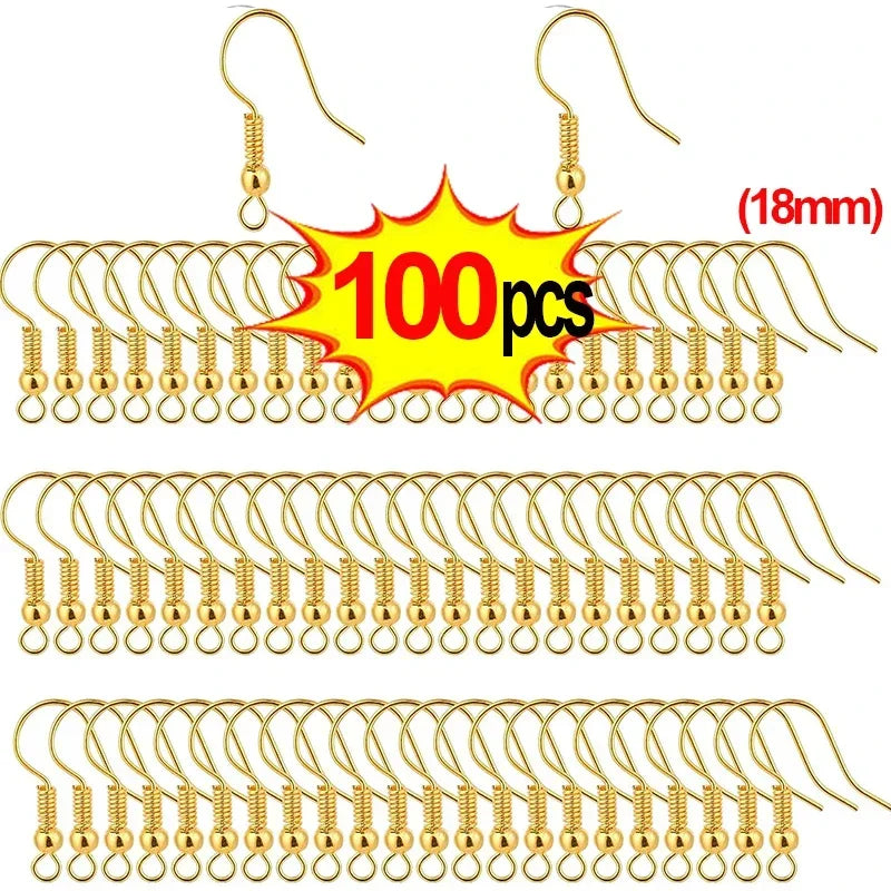 100/200pcs Stainless Steel Ear Hook Findings Clasps Hooks DIY Earring Supplies Accessories Earwire Jewelry for Making Parts