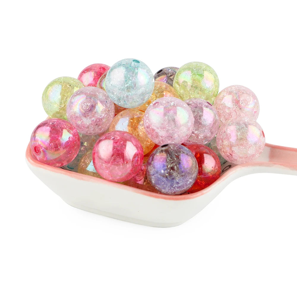 10Pcs 20MM AB Transparent Crackle Beads Round Acrylic Ball Shiny Loose Spacer Beads For Jewelry Making DIY Beadable Accessories