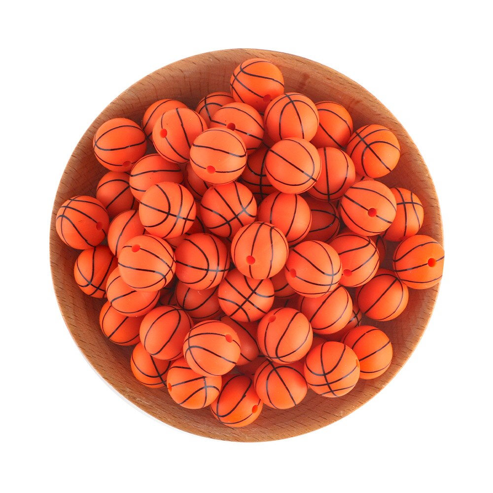 20Pcs/Lot New Printed Silicone Beads 15mm Baseball Tennis Basketball Beads For Jewelry Making DIY Necklace Jewelry Accessorie