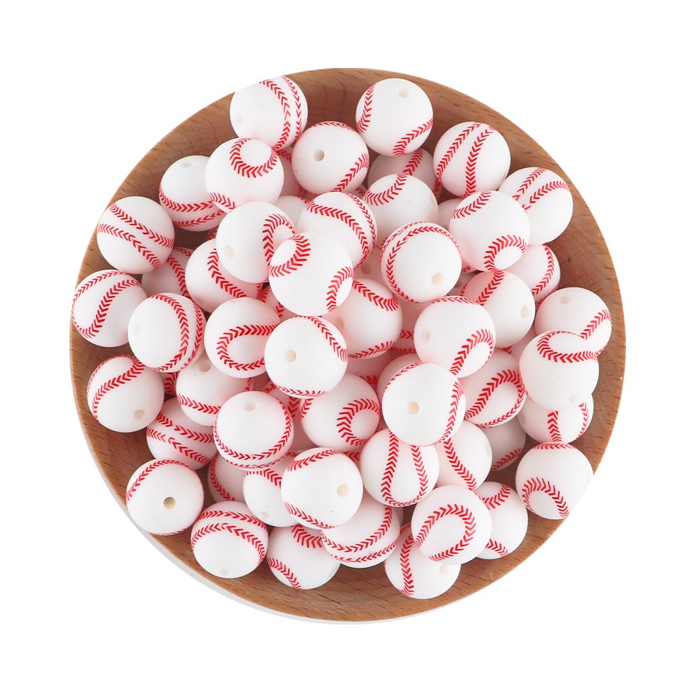20Pcs/Lot New Printed Silicone Beads 15mm Baseball Tennis Basketball Beads For Jewelry Making DIY Necklace Jewelry Accessorie