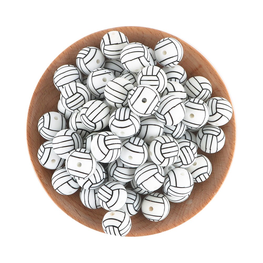 20Pcs/Lot New Printed Silicone Beads 15mm Baseball Tennis Basketball Beads For Jewelry Making DIY Necklace Jewelry Accessorie