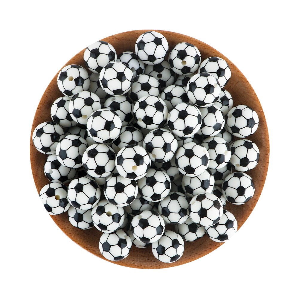 20Pcs/Lot New Printed Silicone Beads 15mm Baseball Tennis Basketball Beads For Jewelry Making DIY Necklace Jewelry Accessorie