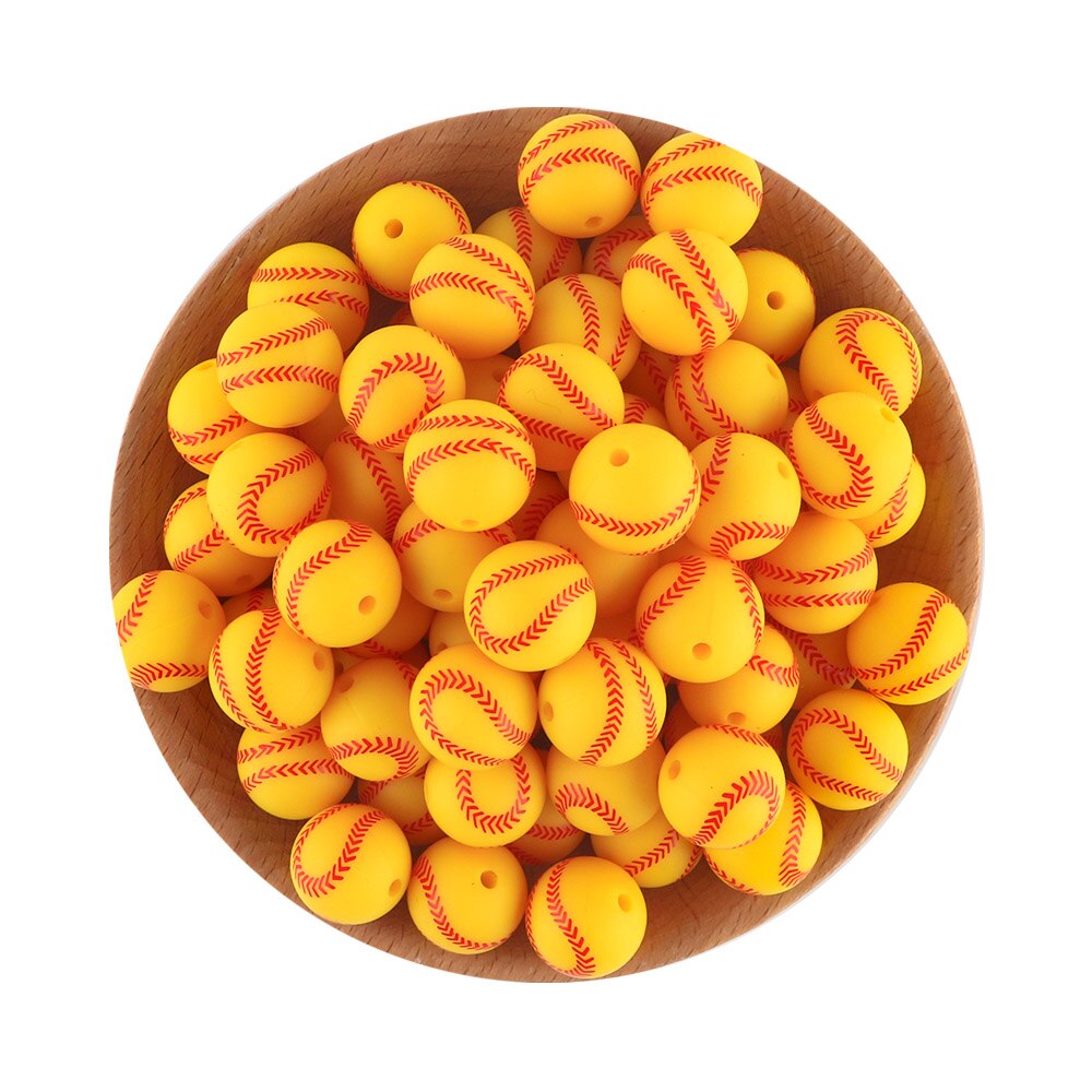 20Pcs/Lot New Printed Silicone Beads 15mm Baseball Tennis Basketball Beads For Jewelry Making DIY Necklace Jewelry Accessorie