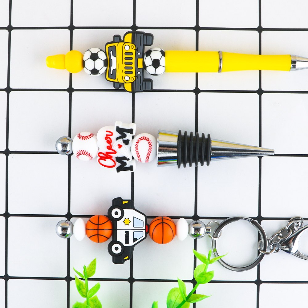 20Pcs/Lot New Printed Silicone Beads 15mm Baseball Tennis Basketball Beads For Jewelry Making DIY Necklace Jewelry Accessorie