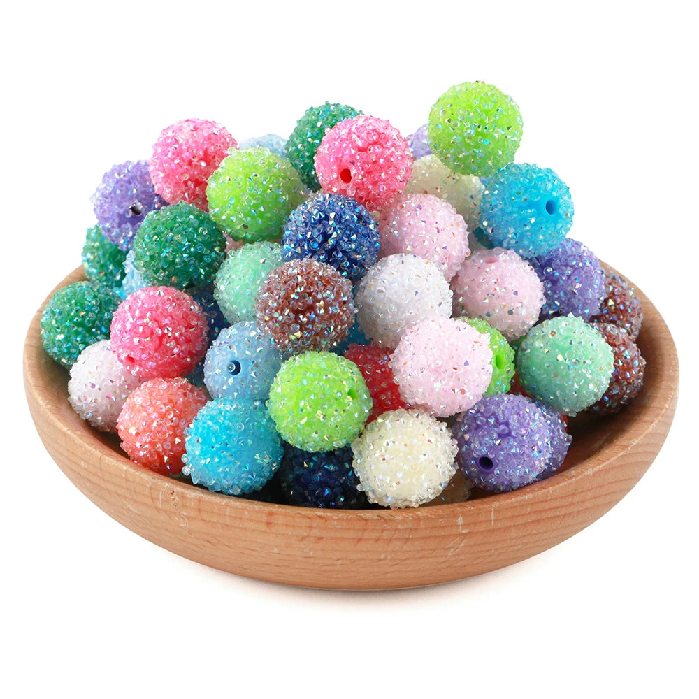 10Pcs Resin Ball Round Acrylic Beads Sugar Sand Pasting Process Fashion For Jewelry Making DIY Handmade Bracelets Accessories