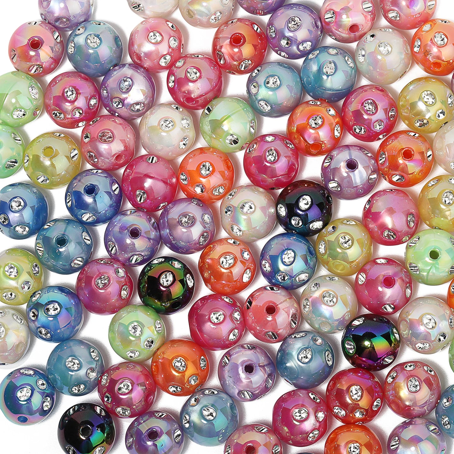 100pcs 15mm Mixed Color Rhinestone Acrylic Beads DIY Pen Design Spacer Bead for Jewelry Making DIY Bracelets Crafts Supplies