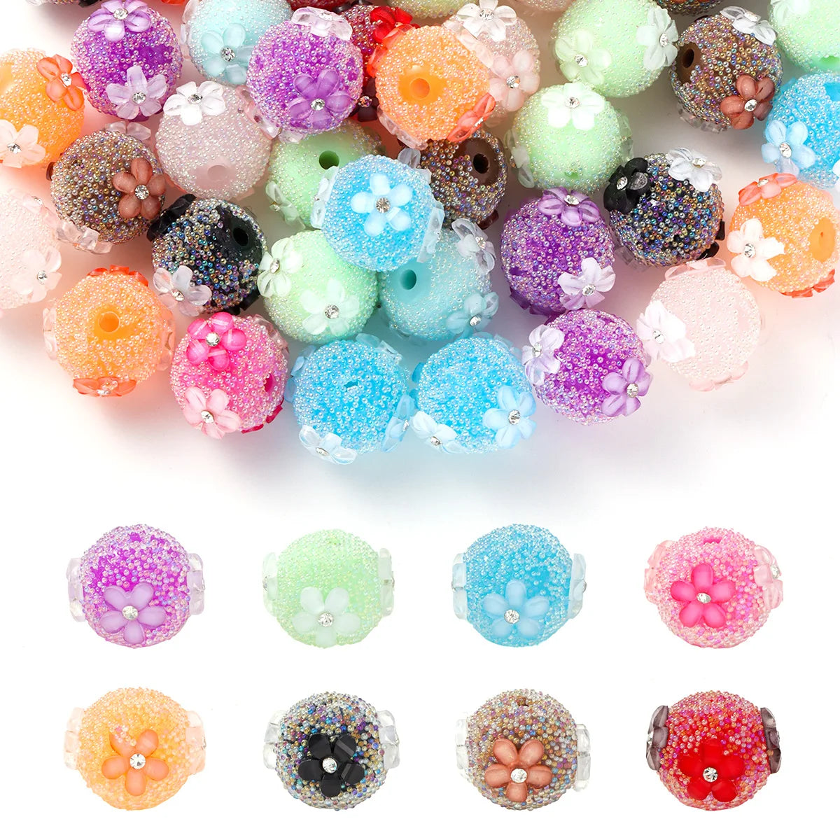 10pcs random color cherry blossom drill straight hole handmade round beads cute wind DIY bracelet mobile phone chain accessories