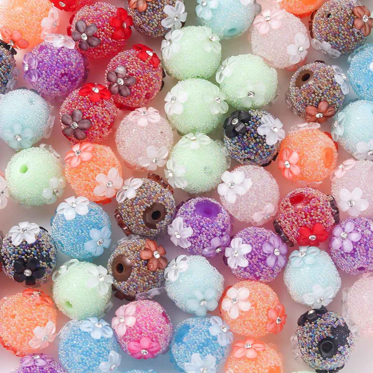 10pcs random color cherry blossom drill straight hole handmade round beads cute wind DIY bracelet mobile phone chain accessories