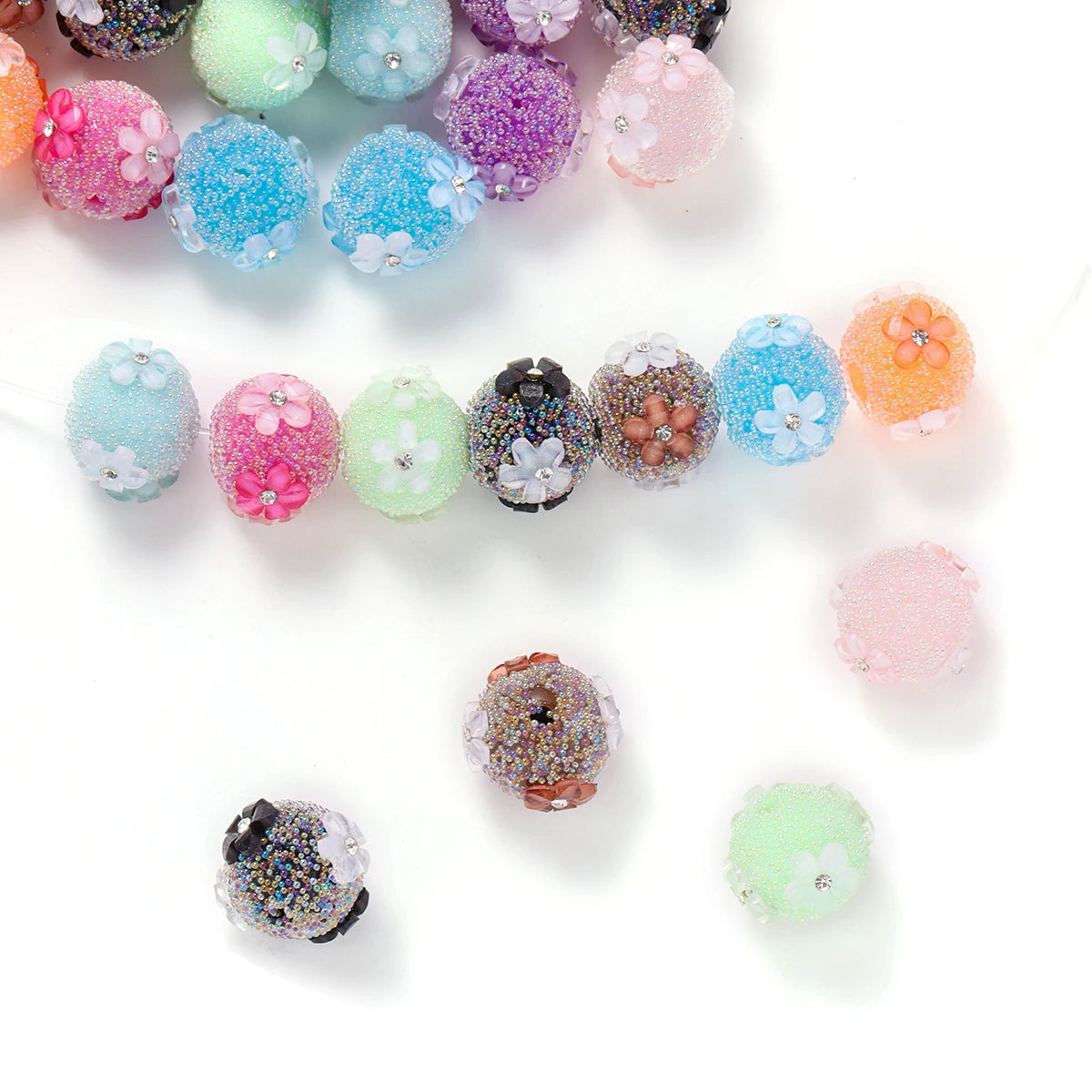 10pcs random color cherry blossom drill straight hole handmade round beads cute wind DIY bracelet mobile phone chain accessories
