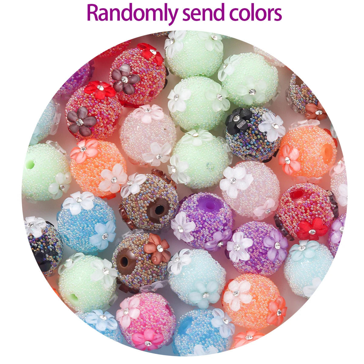 10pcs random color cherry blossom drill straight hole handmade round beads cute wind DIY bracelet mobile phone chain accessories
