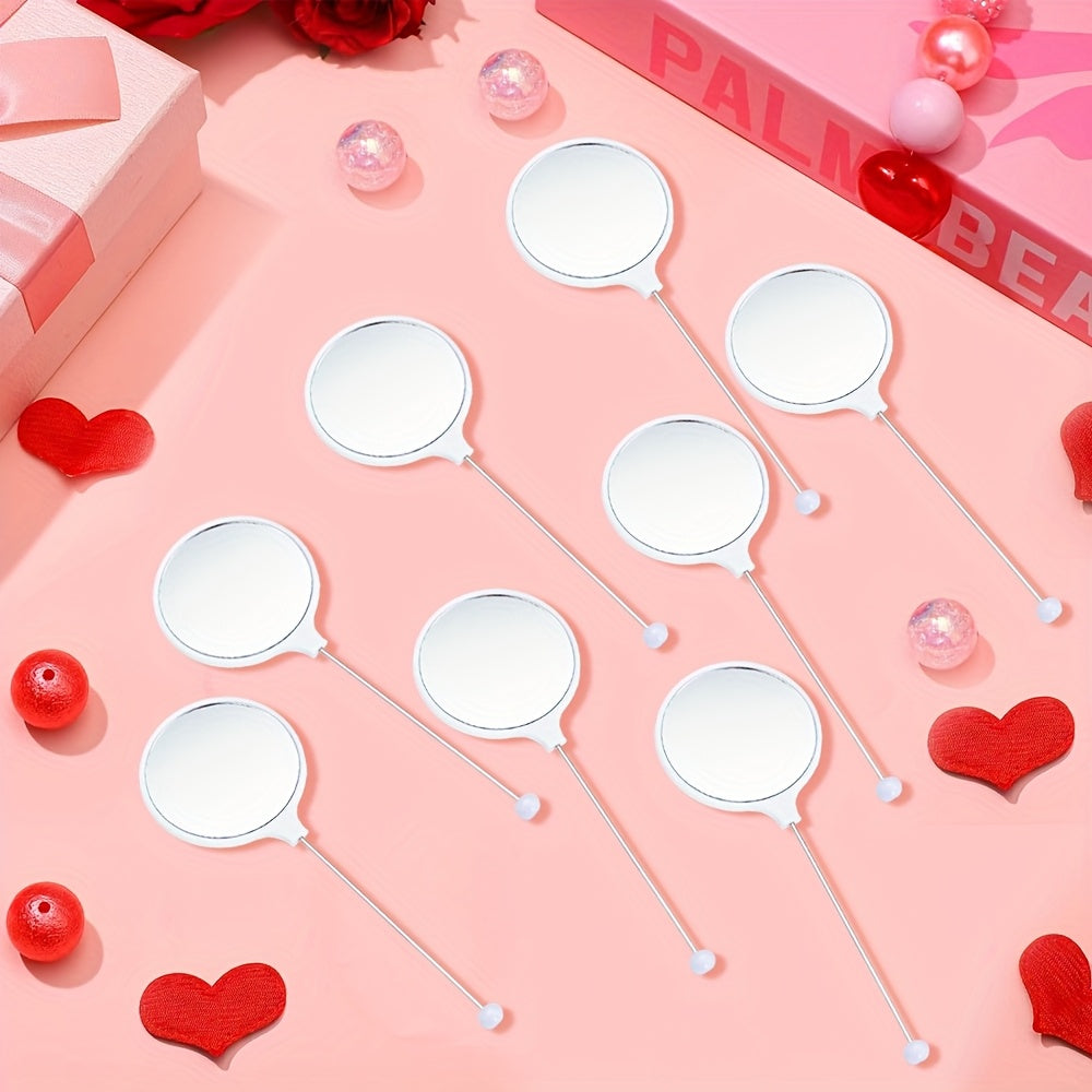 8pcs 16pcs Mother'S Day Handheld Round DIY Beadable Small Mirror Portable HD Mirror Handheld Mirror Female Specific Handle Makeup Mirror