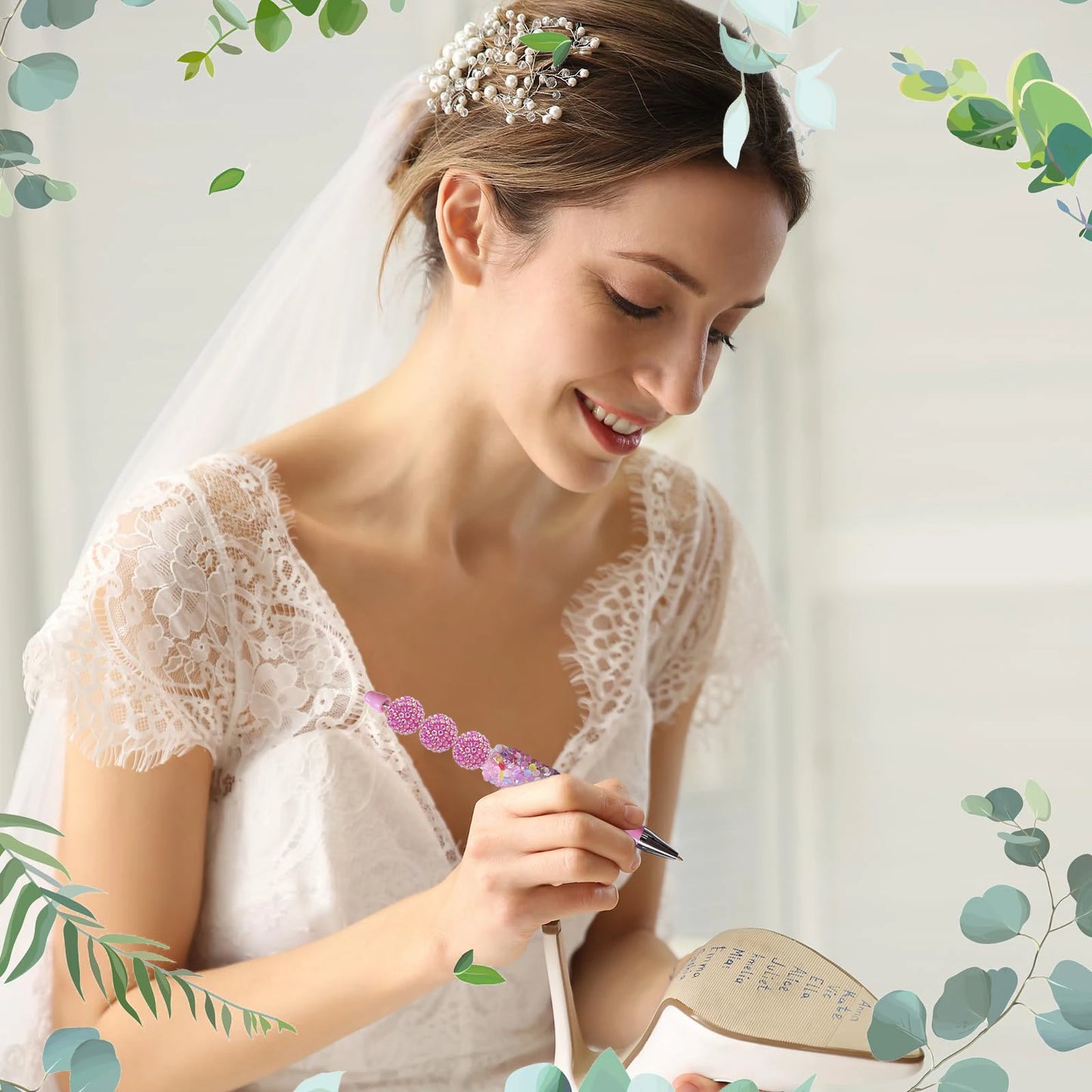 10Pcs Diamond Bead Pen DIY Beadable Ballpoint Pens Student Stationery Pens Writing Pen School Office Supplies