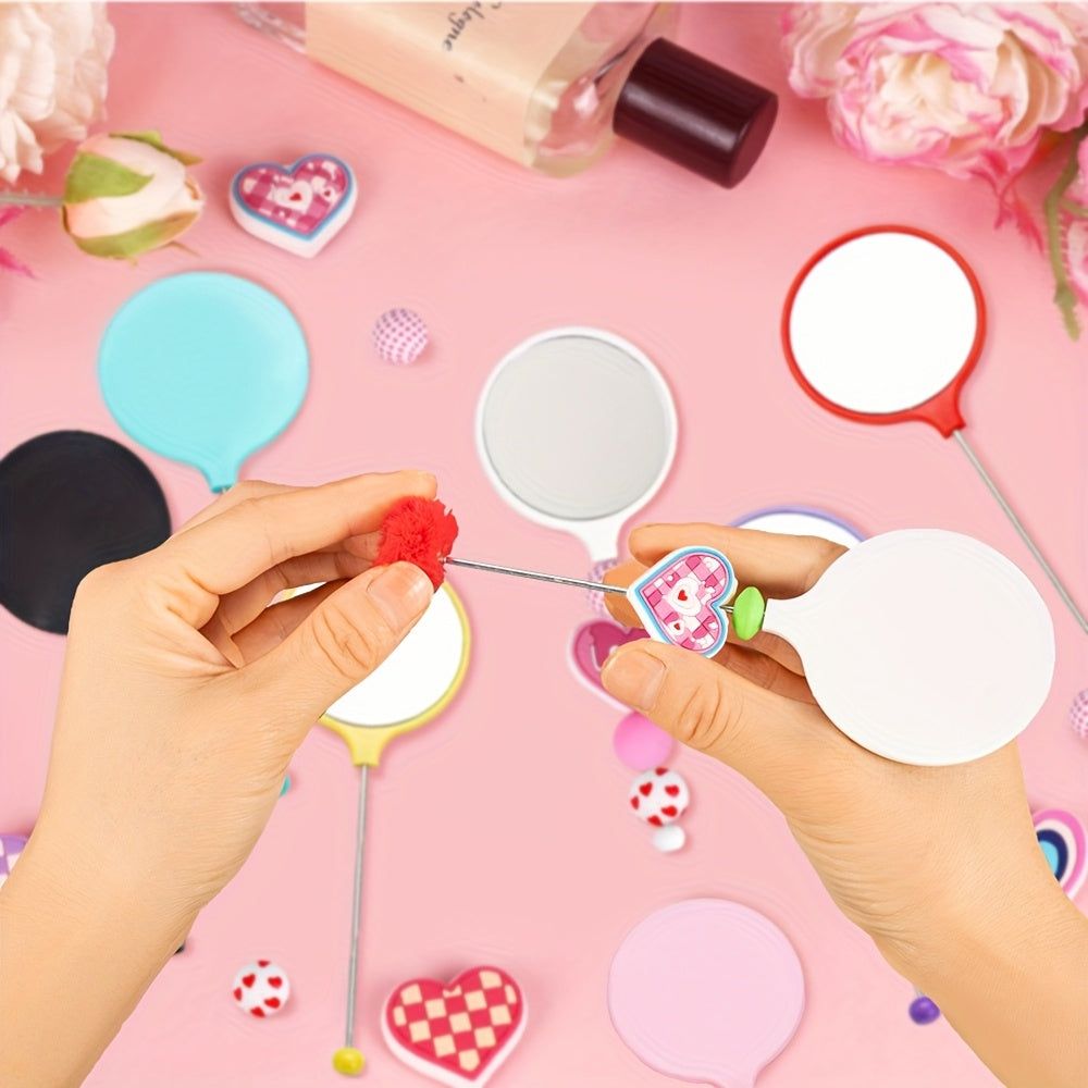 8pcs 16pcs Mother'S Day Handheld Round DIY Beadable Small Mirror Portable HD Mirror Handheld Mirror Female Specific Handle Makeup Mirror