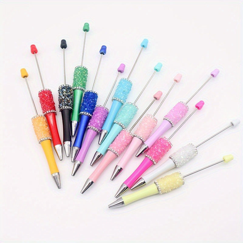 10pcs Beadable Ballpoint Pens Set - DIY Crystal Bead Craft Pens, Twist Closure, Medium Point, Oval-Shaped Plastic Body, Suitable for Ages 14+