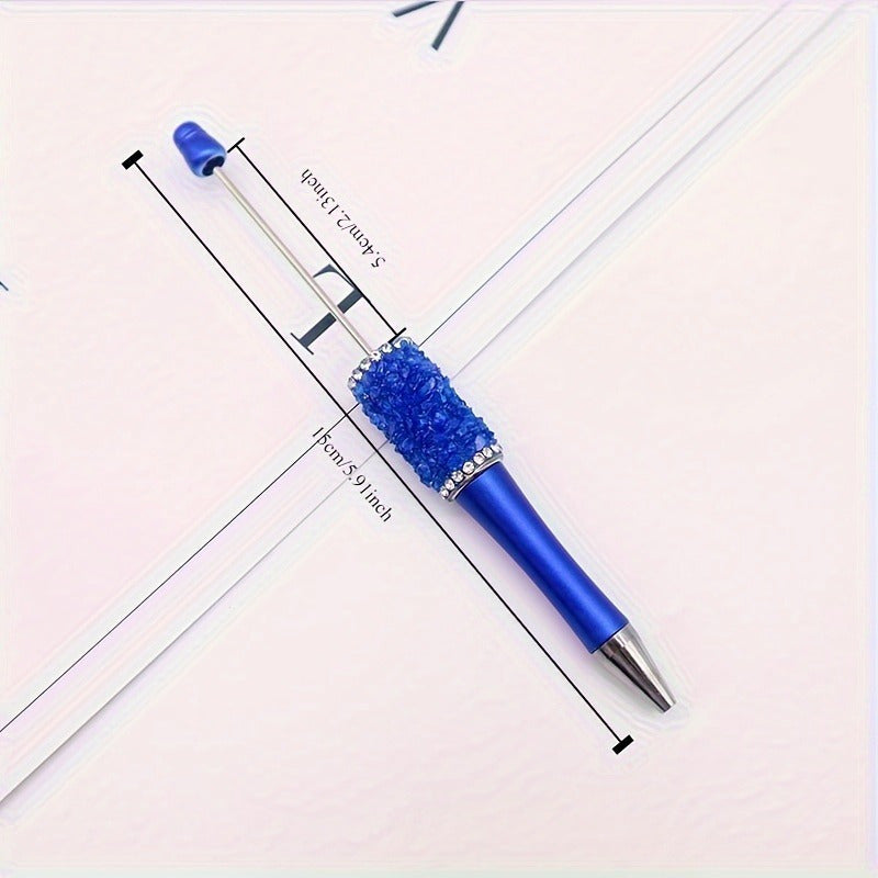 10pcs Beadable Ballpoint Pens Set - DIY Crystal Bead Craft Pens, Twist Closure, Medium Point, Oval-Shaped Plastic Body, Suitable for Ages 14+