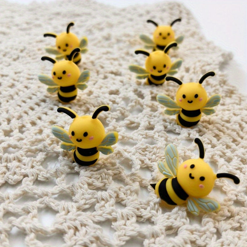 15pcs New Bee 3D Silicone Cartoon DYI Beads Suitable for DIY Keychains, Necklace Pendants, Pen Hanging Decorations, and Craft Accessories