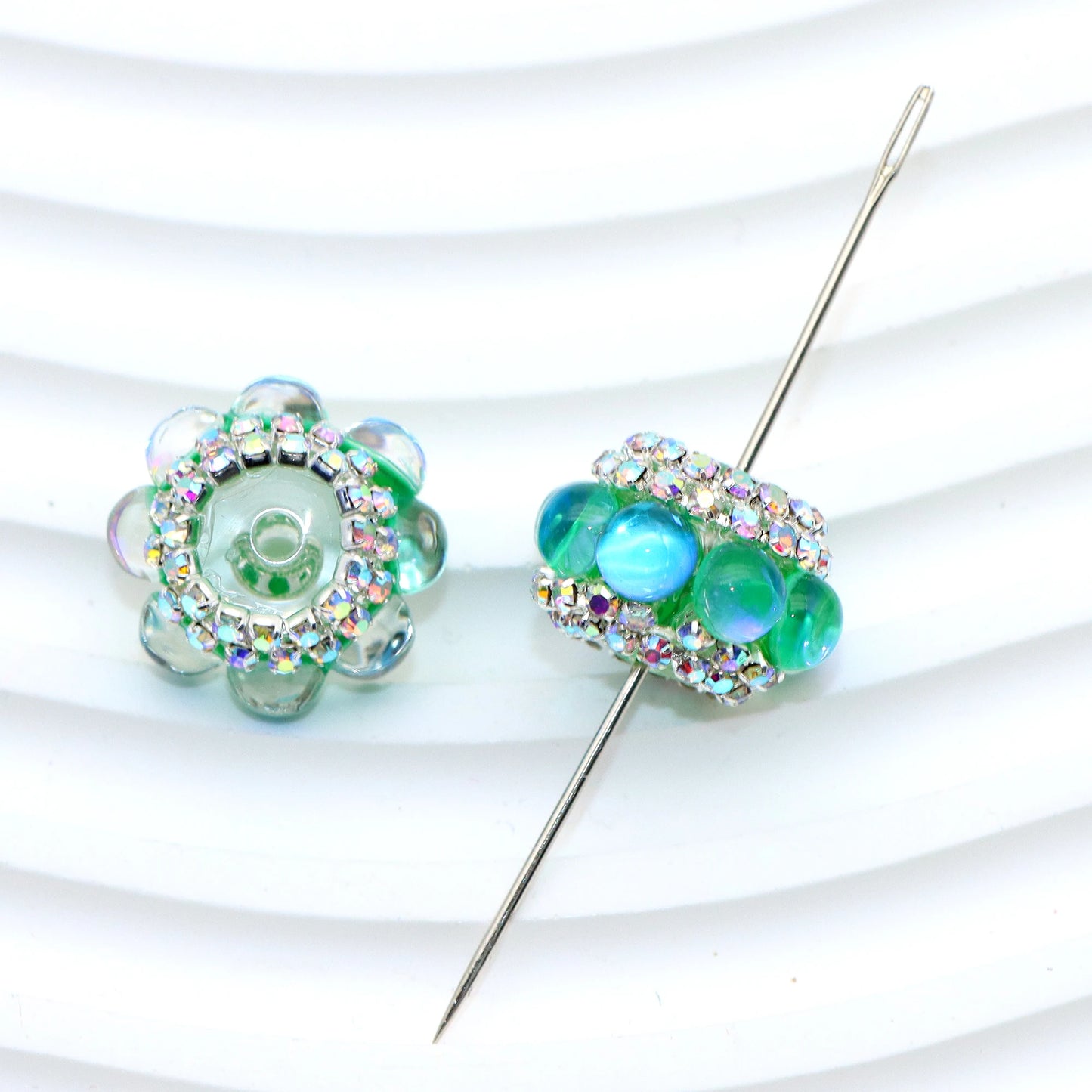 25pcs Rhinestone Faux Crystal Beads Cats Eye Stone Beads Loose Spacer Beads With Hole For Jewelry Making DIY Bracelet Necklace