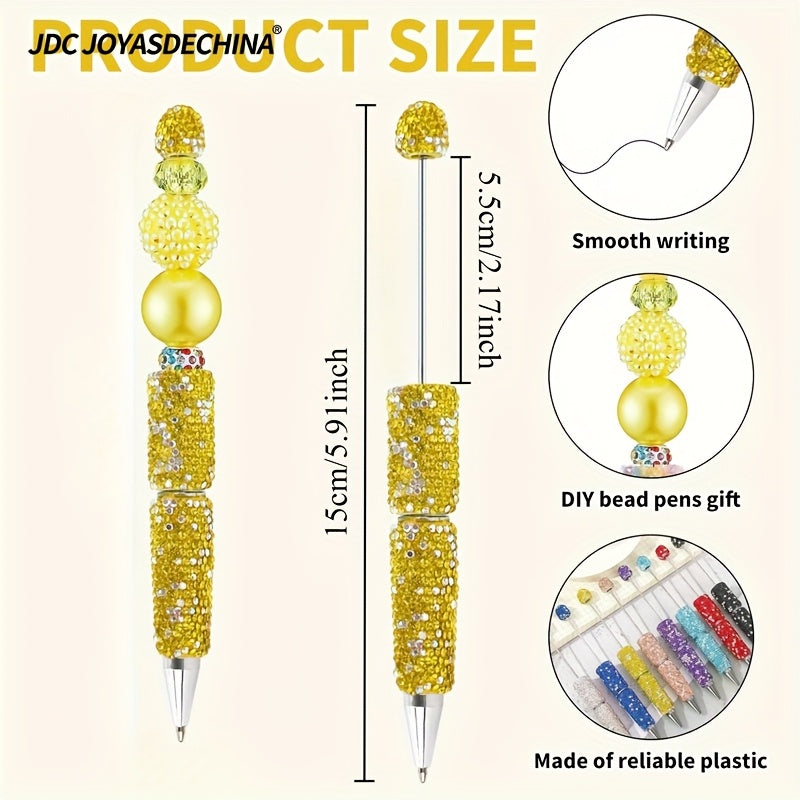 12pcs Beadable Pen Plastic Bead Ballpoint Pen Black Ink Beaded DIY Pens Cute Cool Pens For DIY Making Gift School Office Supplies