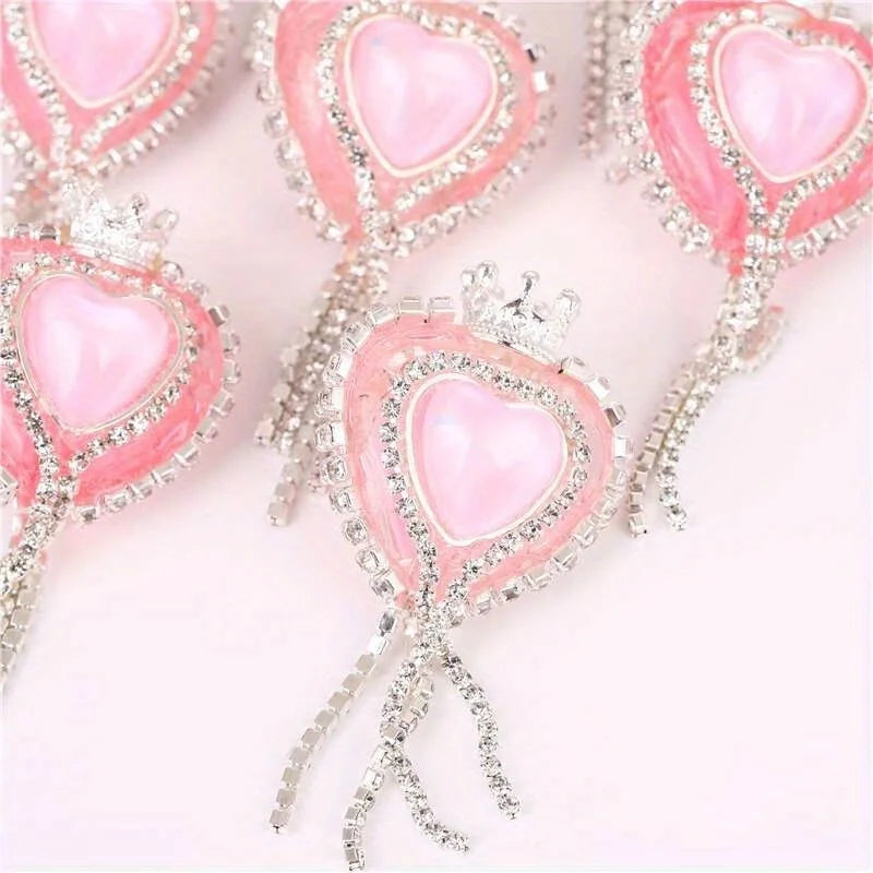 10pcs Girl Cute Loveheart Crown Beads Rhinestone Chain Tassel Handmade DIY Pen Decorate Mobile Phone Chain Accessories Ornaments