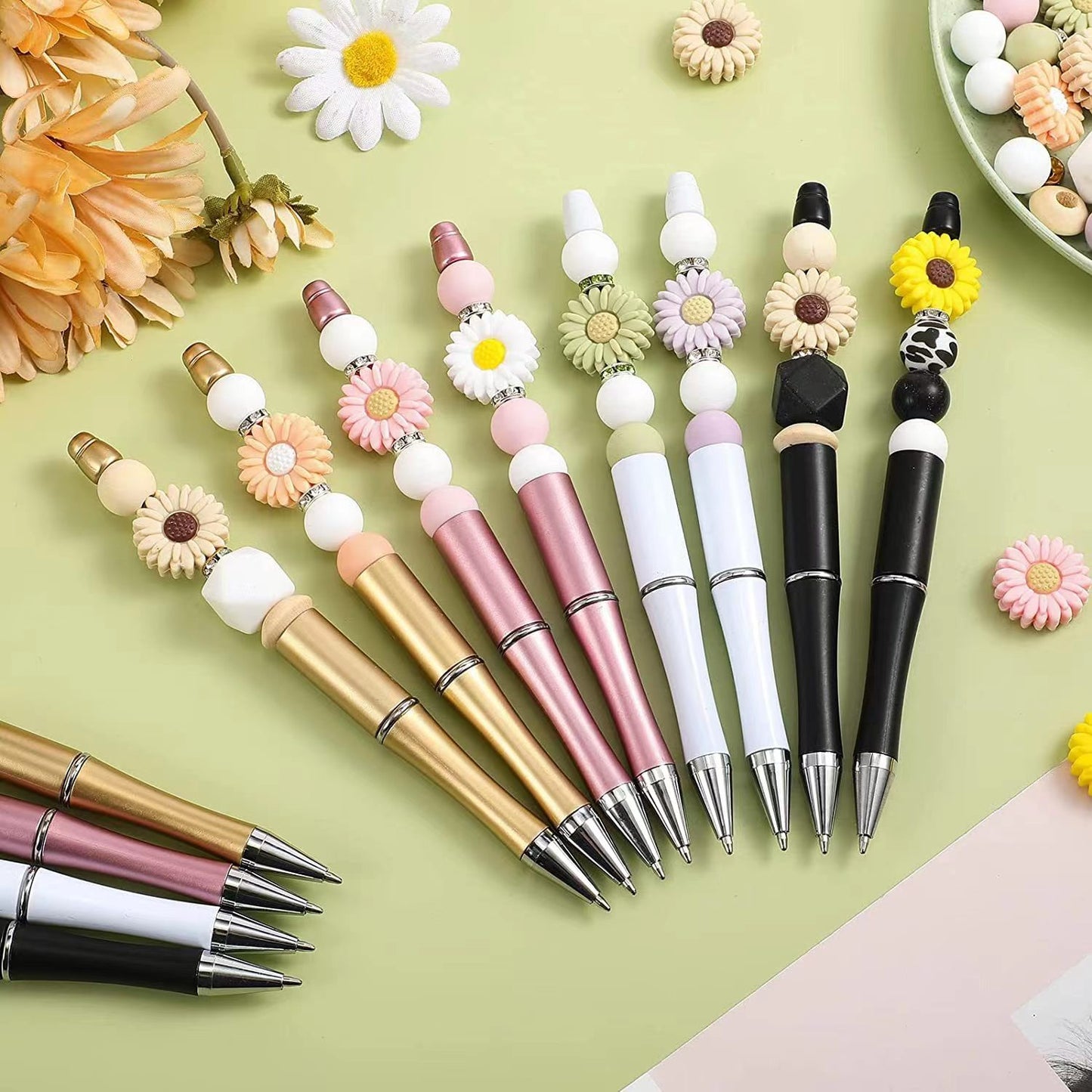 Diy beads for jewerly making Beadable Pens Bulk Bead Pens with Assorted Colors Beads Pen DIY Making Kit Multicolor Ballpoint Pen Black Ink for Women Kids Students Office School (Elegant Style)