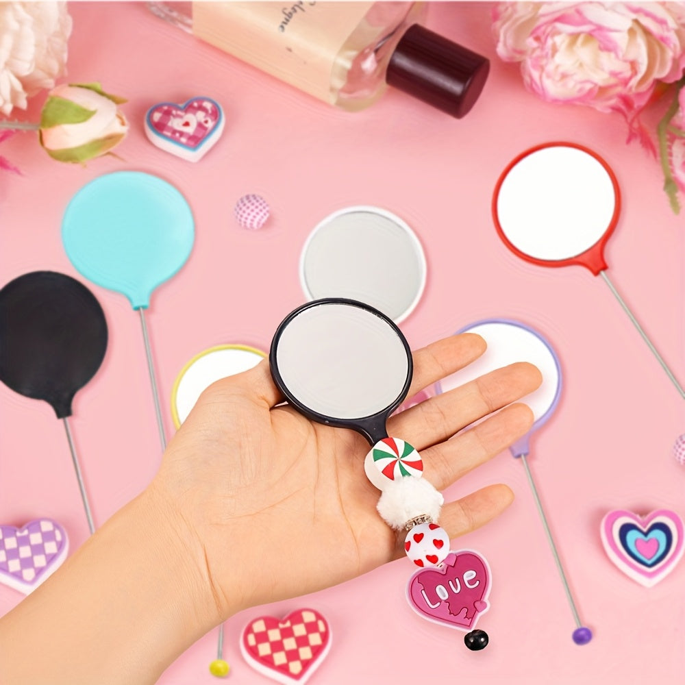 8pcs 16pcs Mother'S Day Handheld Round DIY Beadable Small Mirror Portable HD Mirror Handheld Mirror Female Specific Handle Makeup Mirror
