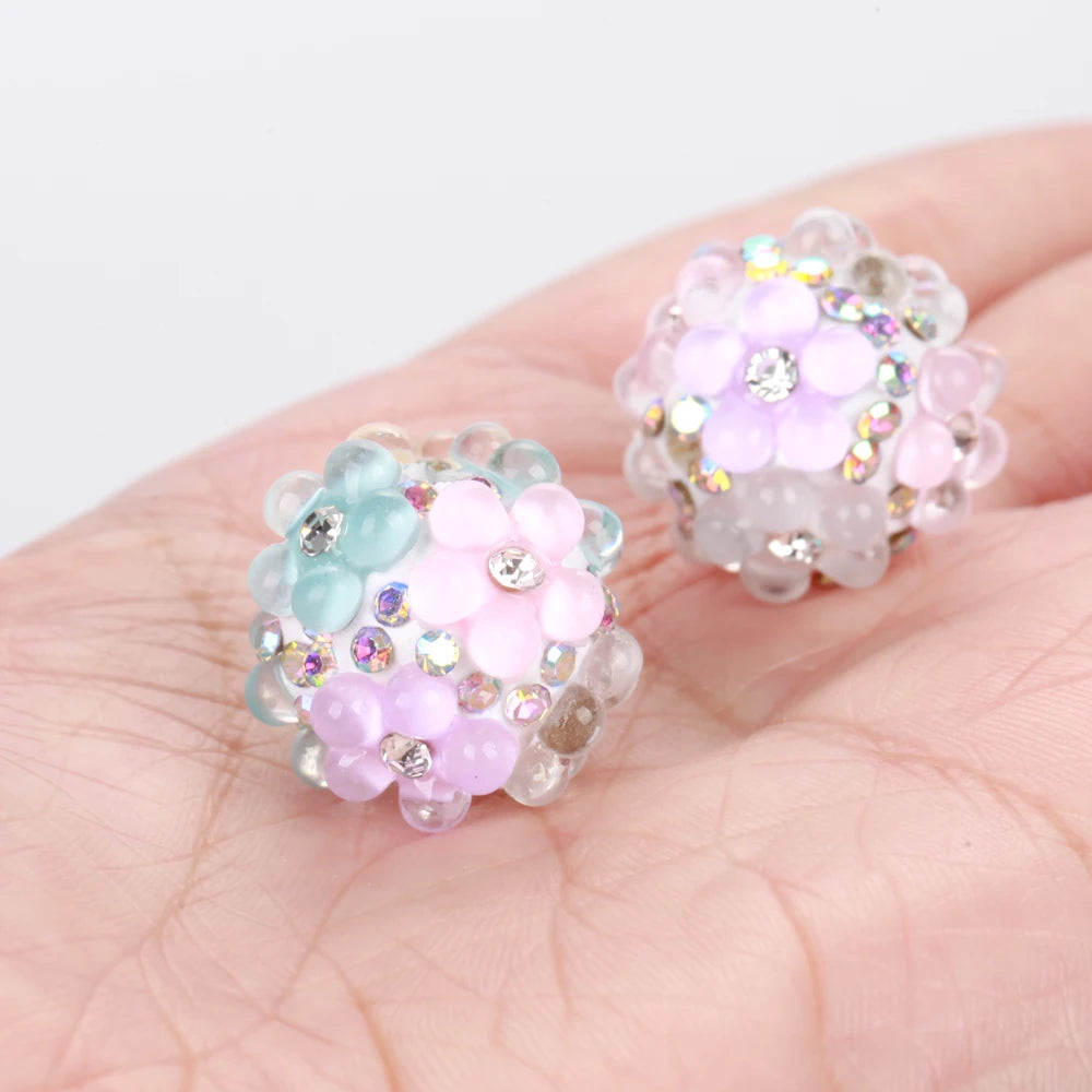 20mm 20pcs 3D Flower Ball Rhinestone Focal Acrylic Spacer Beads For Jewelry Making DIY Necklace Bracelet Earrings Keychain