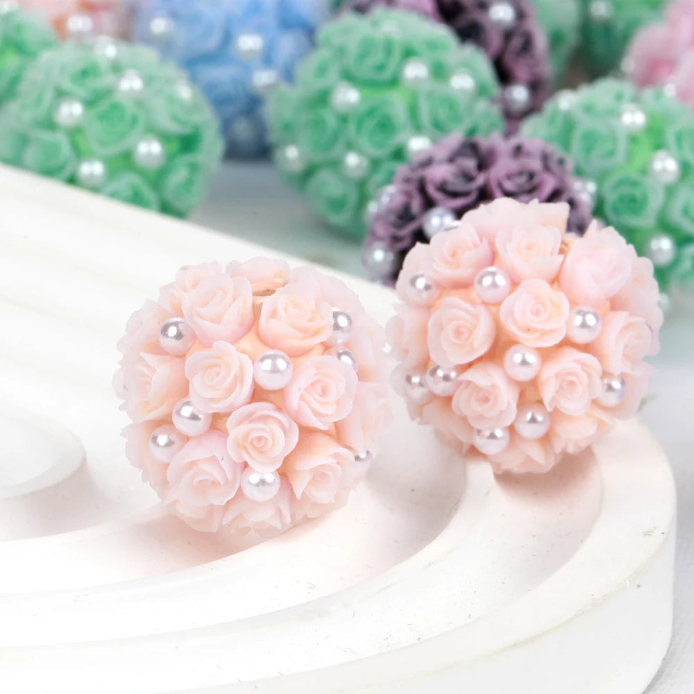 20mm20pcs Rose Flower Ball Pearl Lover Polymer Acrylic Beads For Jewelry Making DIY Necklace Bracelets Earring Accessories