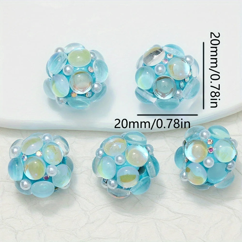 20mm 3pcs Circle Glass Rhinestones Pearl Mermaid Bead Polymer Clay Beads Round Pen Decorations Handmade Jewelry DIY Accessory