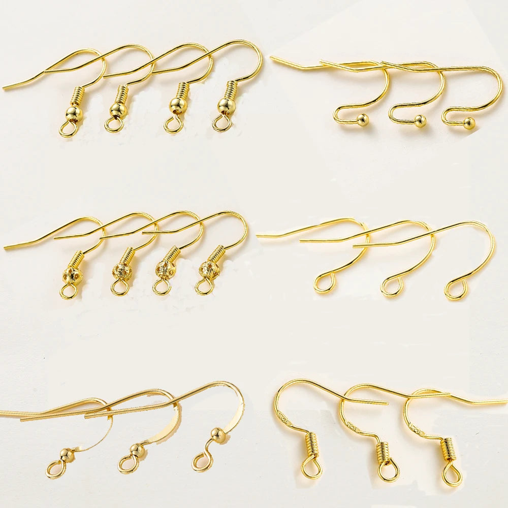 20pcs/lot 6 Styles 14K 18K Gold Plated Earring Wires With Ear Hook Earrings Clasp Findings Supplies For DIY Jewelry Making