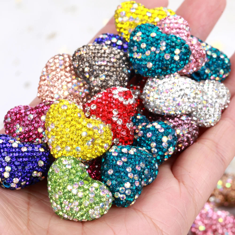 24x18mm20pcs Charm Love Heart Shiny Polymer Clay Rhinestone Beads For Jewelry Making DIY Necklace Bracelets Accessories VD