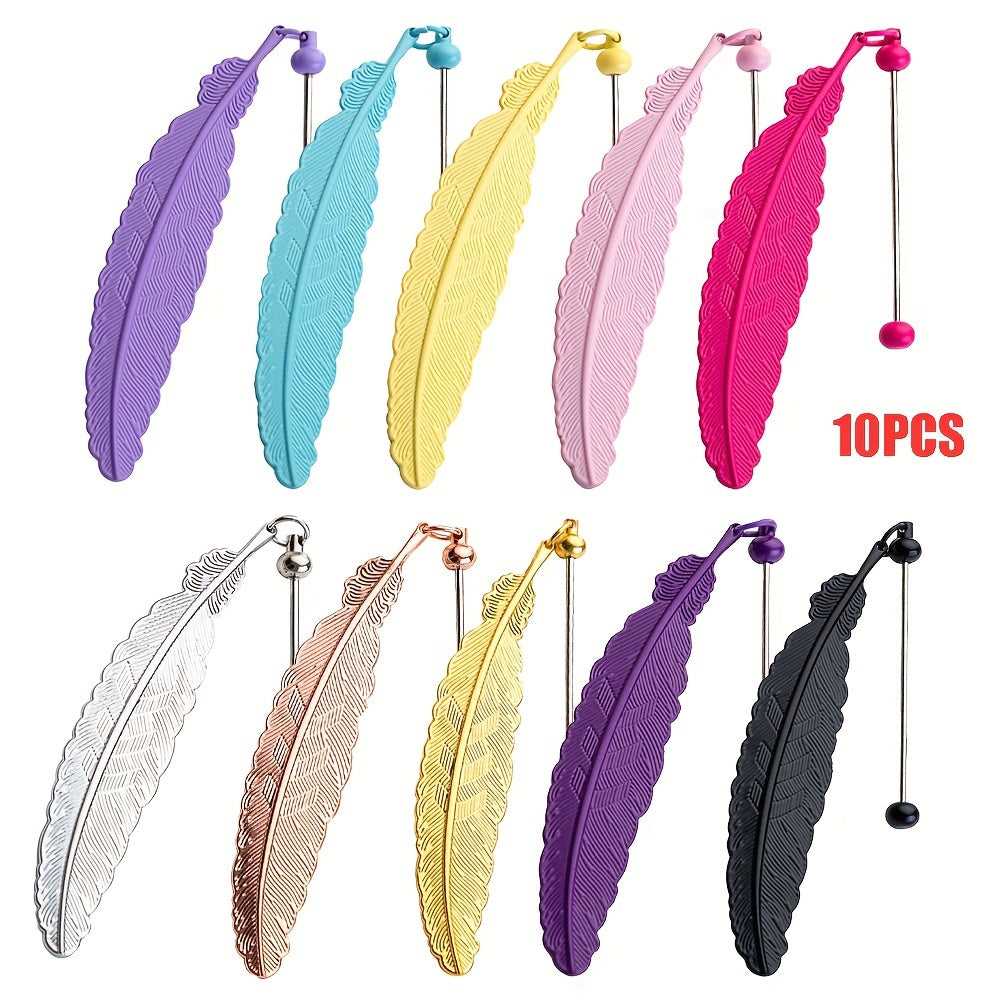 10pcs/ 20pcs Beaded Bookmark Colorful Feather Bookmark Creative DIY Kit for Beaded Gifts and Office Supplies