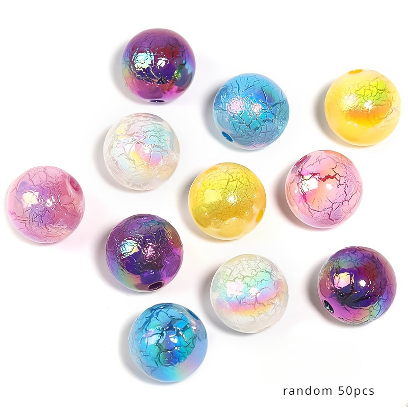50pcs Vibrant Acrylic Cracked Beads, 16mm - Ideal for DIY Jewelry, Colorful Phone Chains & Pen Accessories, Round Loose Beads with Iridescent Finish, Beads for Jewelry Making