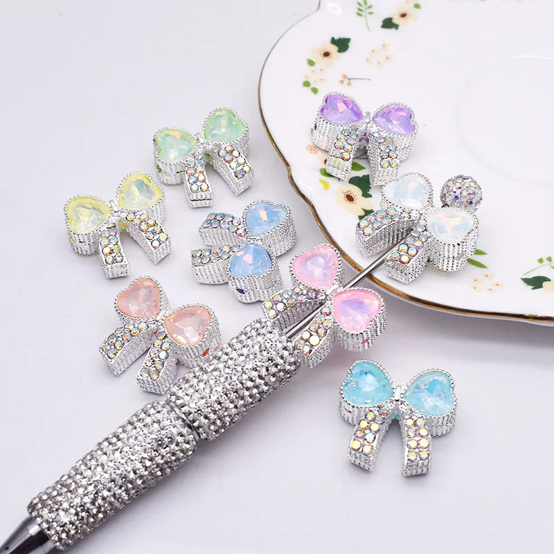 10pcs /bag Handmade Metal Alloy Heart Butterfly Bow tie Clover Beads for Jewelry Making DIY Phone Chain Bead Pen Accessories