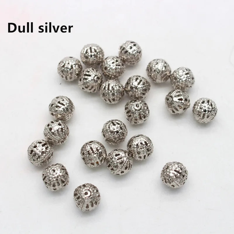 30-150Pcs Gold Silver Antique Bronze Filigree Hollow Ball Spacer Metal Beads for Jewelry Making, 6 -12mm
