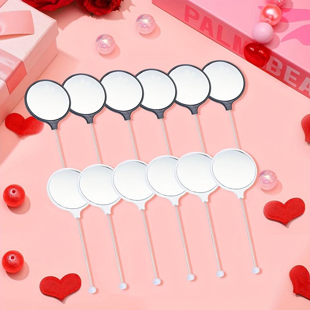 8pcs 16pcs Mother'S Day Handheld Round DIY Beadable Small Mirror Portable HD Mirror Handheld Mirror Female Specific Handle Makeup Mirror
