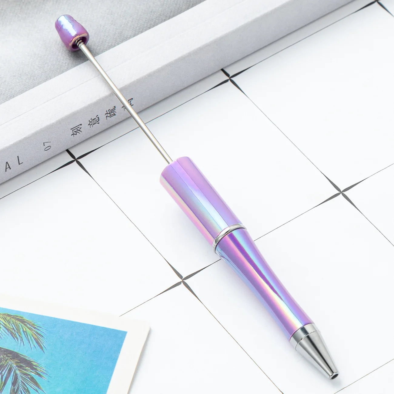 15Pcs UV Gradient Bead Pens Wholesale Students Diy Handmade Plastic Beadable Pen Plastic Ballpoint Pen