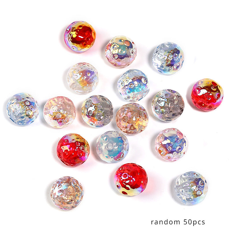 50pcs Vibrant Electroplated Acrylic Moon Beads - Iridescent & Glossy, Perfect for DIY Jewelry, Phone Chains & Pen Accessories
