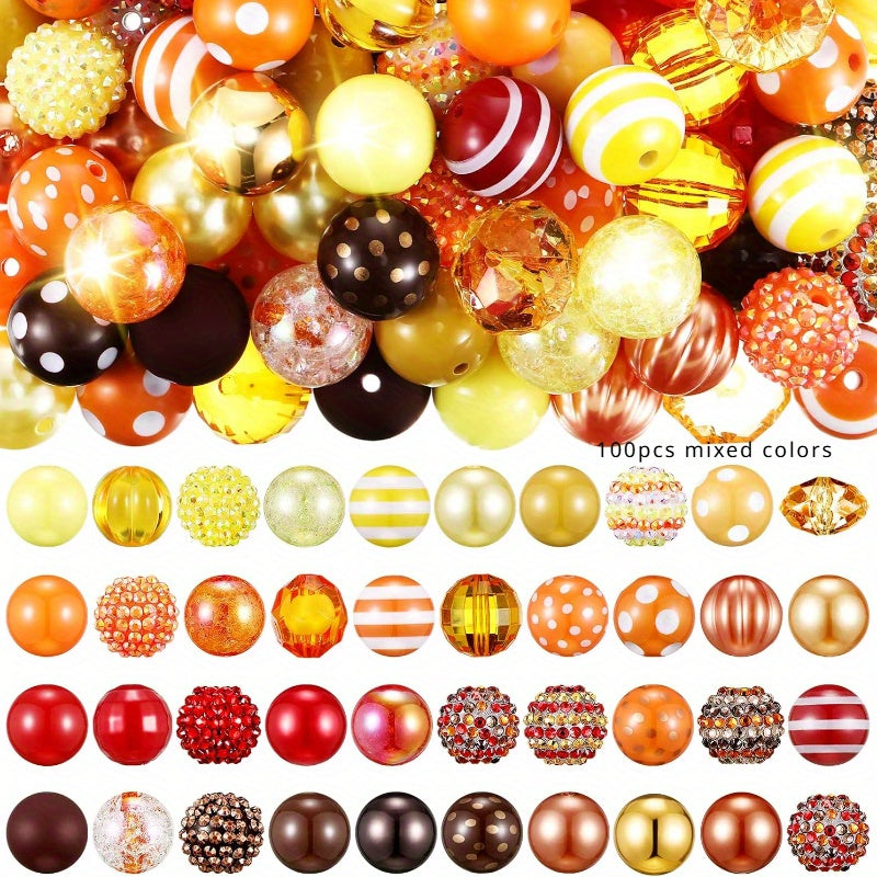 100pcs 20mm Beads for Pens Rhinestone Bubblegum Beads Mixed Crystal Resin Sugar Chunky for Pens Beadable Keychains DIY Craft Pen Jewelry Making Supplies