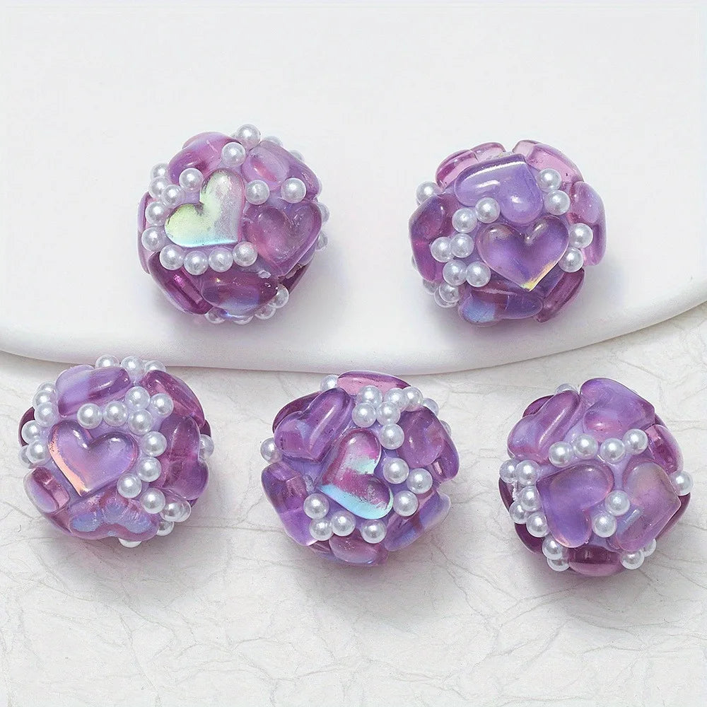 20pcs 20MM Heart Glass Rhinestones Pearls Polymer Clay Beads Round For Pen Decorate DIY Jewelry Keychain Necklace Making