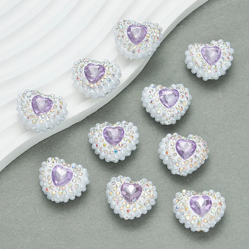 20pcs Heart Polymer Clay Beads Love Heart Glass Crystal Rhinestones Pearl,for Pen Decorate DIY Jewelry Keychain Necklace Making