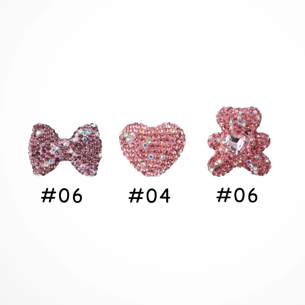 3pcs Love Crystal Rhinestones Colorful Bow Classic Straight Hole Beads DIY Phone Keychain Necklace Accessories