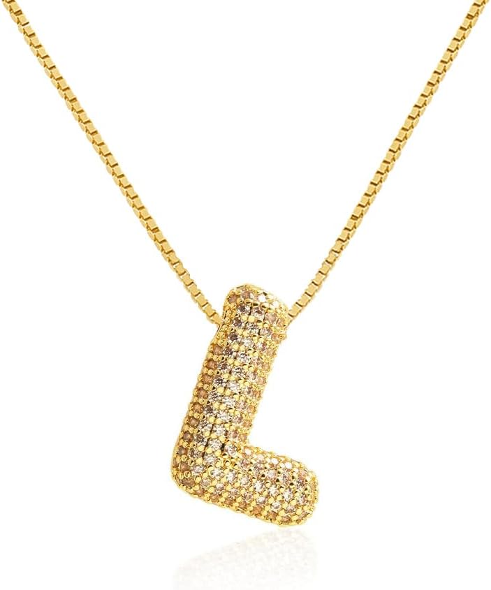 Bubble Letter Necklace Balloon Initial Necklaces for Women Dainty Alphabet Pendant 14K Gold Plated Puffy Name Personalized Jewelry