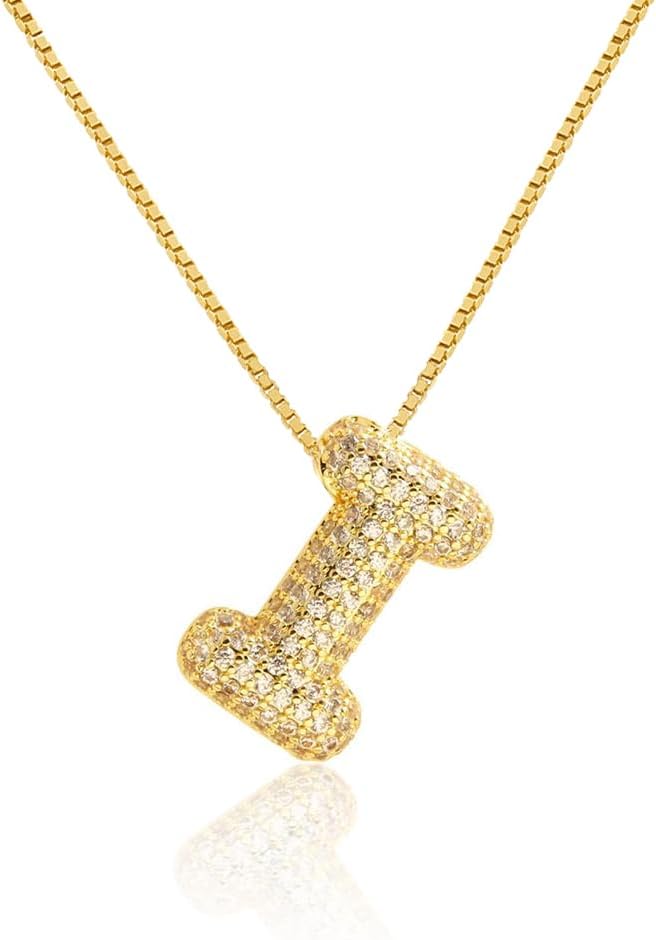 Bubble Letter Necklace Balloon Initial Necklaces for Women Dainty Alphabet Pendant 14K Gold Plated Puffy Name Personalized Jewelry