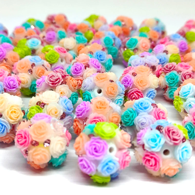 4pcs 20mm Straight Hole Flower Ball beads Rose Color for Pen DIY Jewelry Accessories