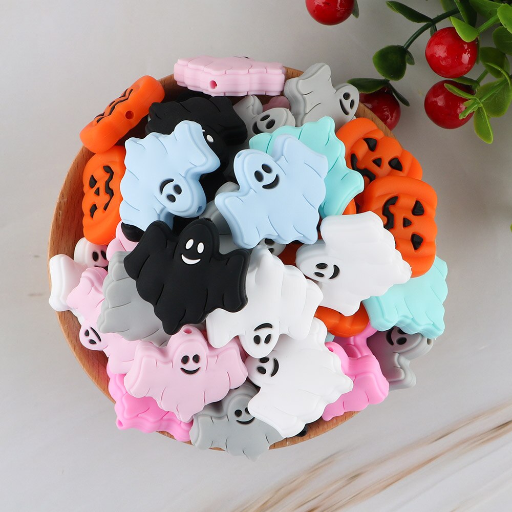 20Pcs New Halloween Ghost Skeleton Series Silicone Beads For Jewelry Making DIY Halloween Gifts Necklace Keychain Accessories