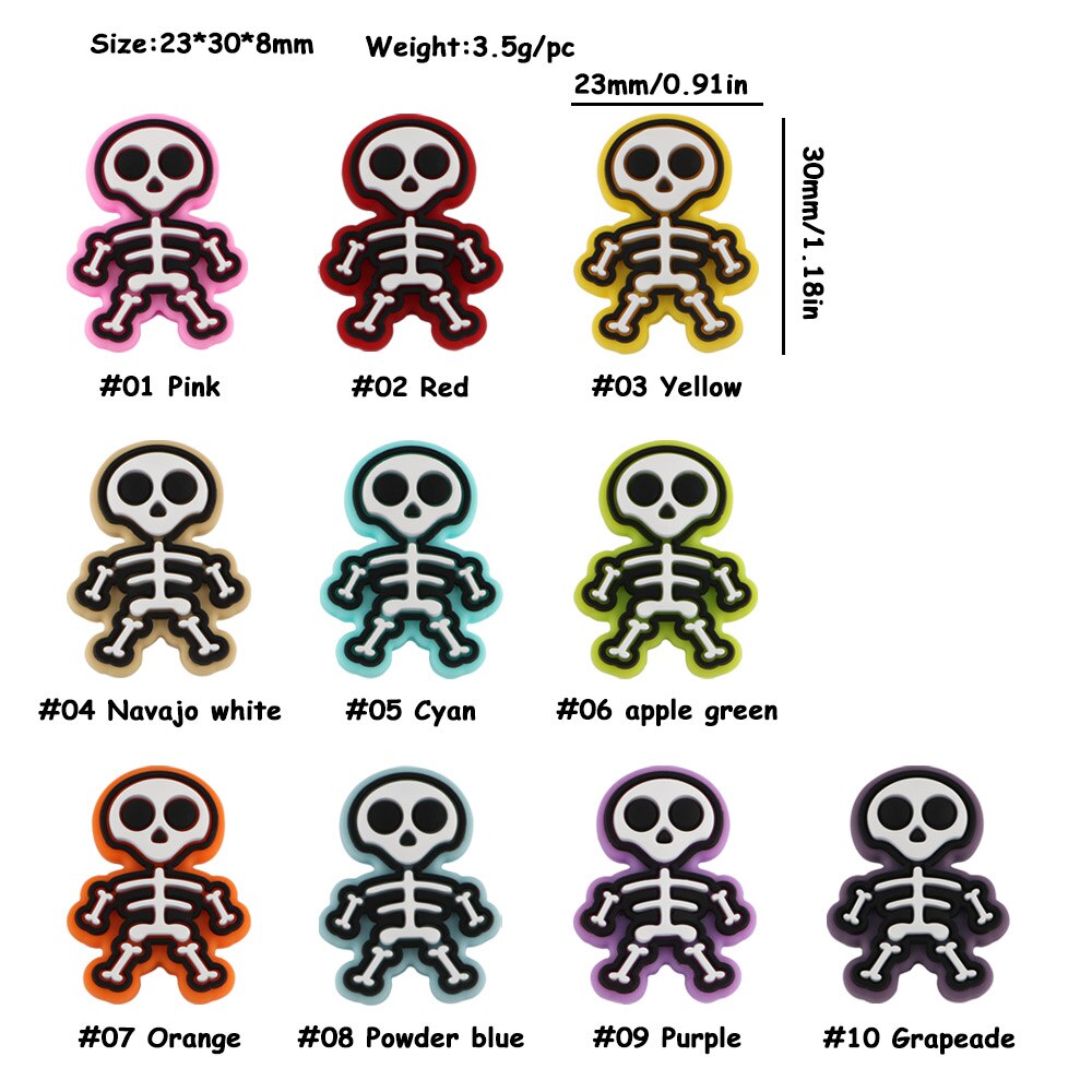 20Pcs New Halloween Ghost Skeleton Series Silicone Beads For Jewelry Making DIY Halloween Gifts Necklace Keychain Accessories