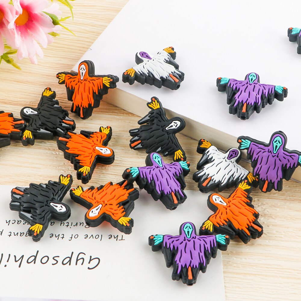 20Pcs New Halloween Ghost Skeleton Series Silicone Beads For Jewelry Making DIY Halloween Gifts Necklace Keychain Accessories