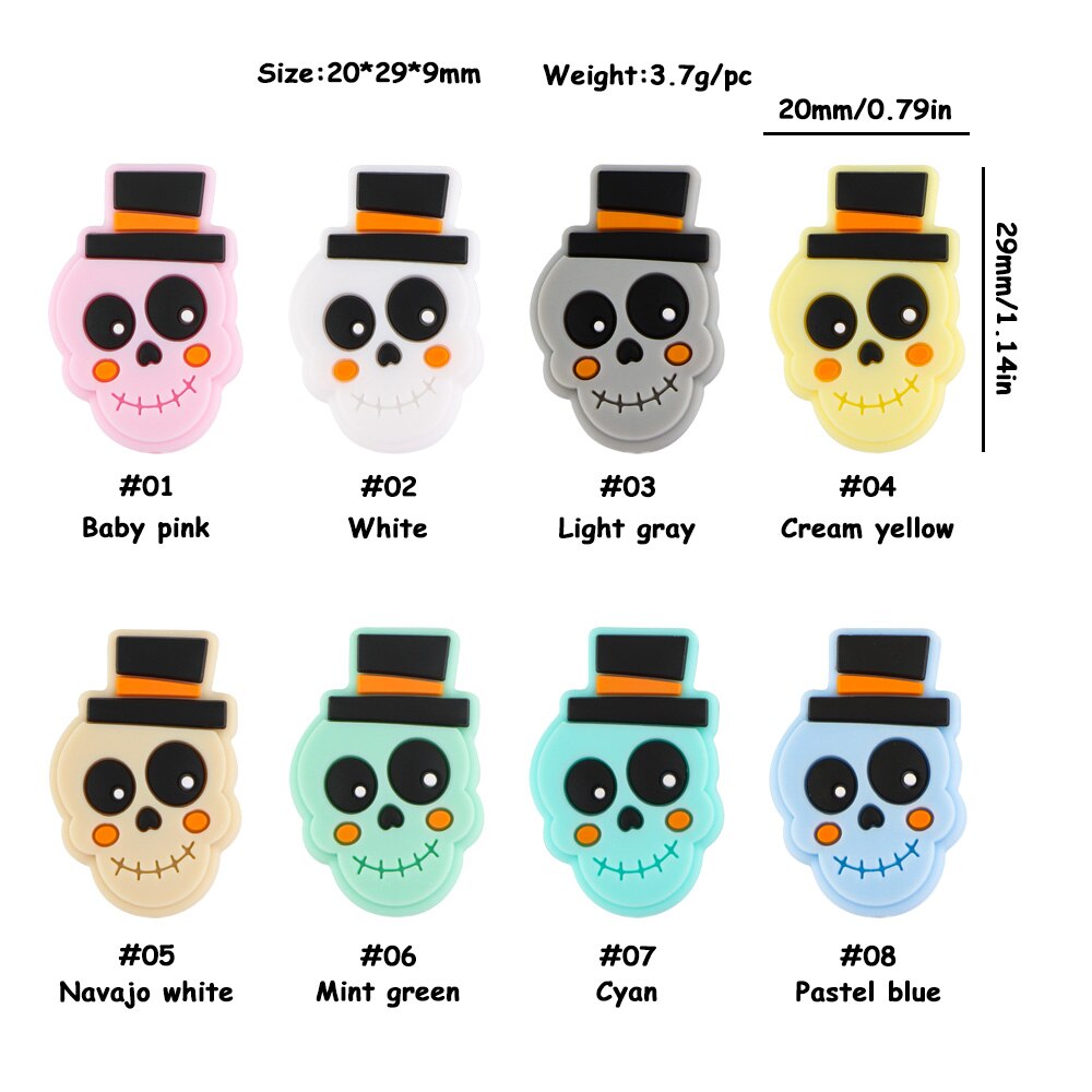 20Pcs New Halloween Ghost Skeleton Series Silicone Beads For Jewelry Making DIY Halloween Gifts Necklace Keychain Accessories